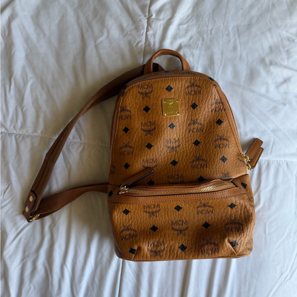MCM Cognac Backpack with Black Logo Accents 550 OBO